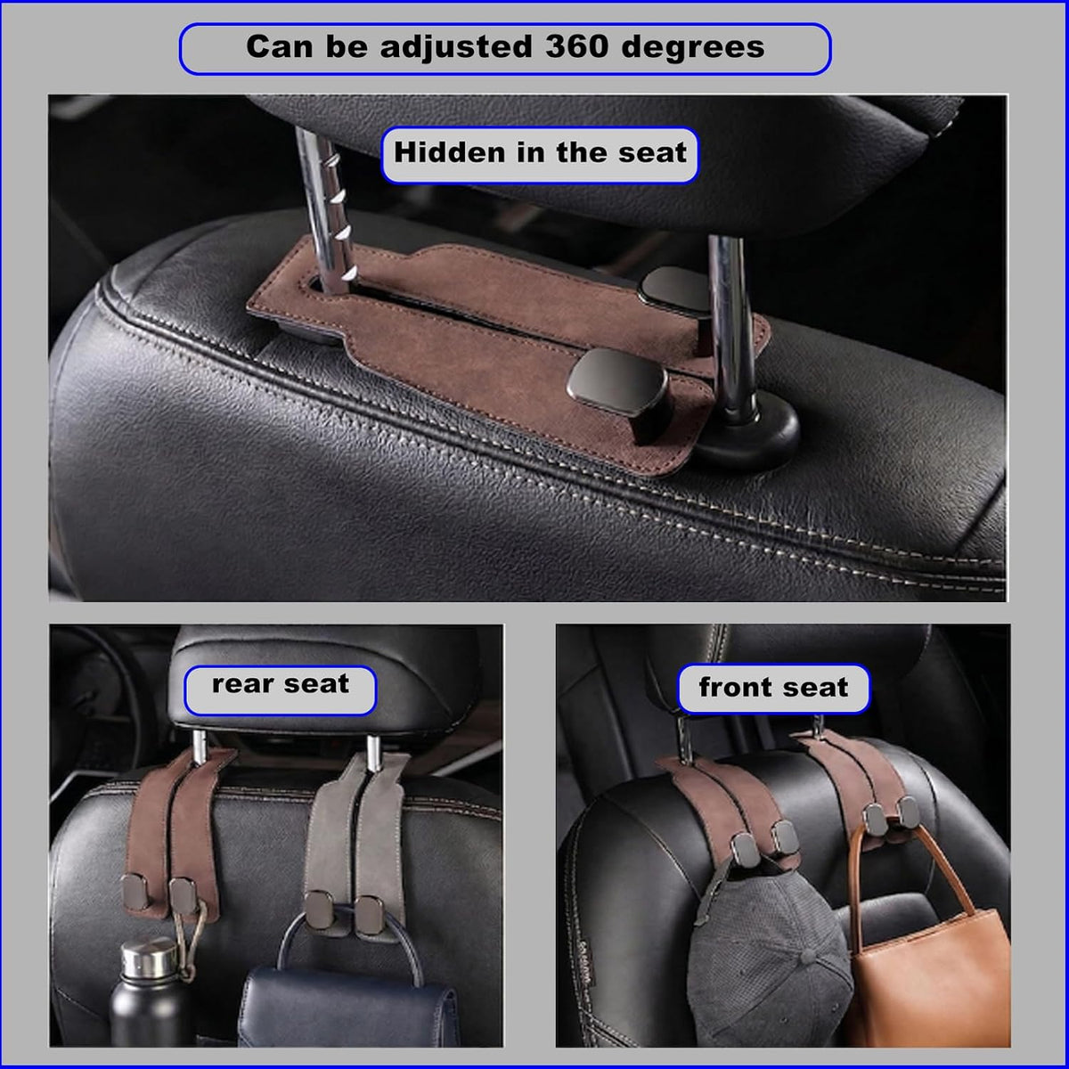 2026 car Wallet Hook, car headrest Hook, Double Hook Leather car seat Hook, car seat headrest Hook, car seat backrest Storage Hook, seat backrest Storage Hook (Black)