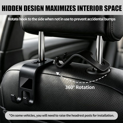 ZSDY Car Seat Headrest Hooks Heavy Duty Vehicle Back Seat Storage Organizer Hanger for Purse Grocery Bags Coat Universal Car Interior Accessories 2 Pack, Black