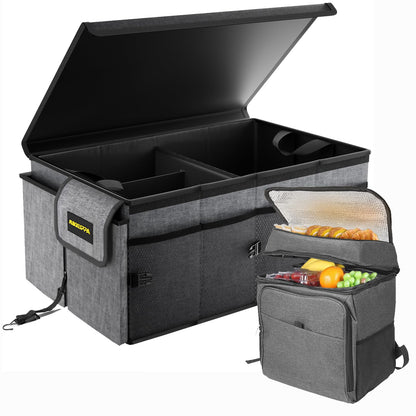MIKKUPPA Trunk Organizer with Lid - 65L Collapsible Car Organizer, Black