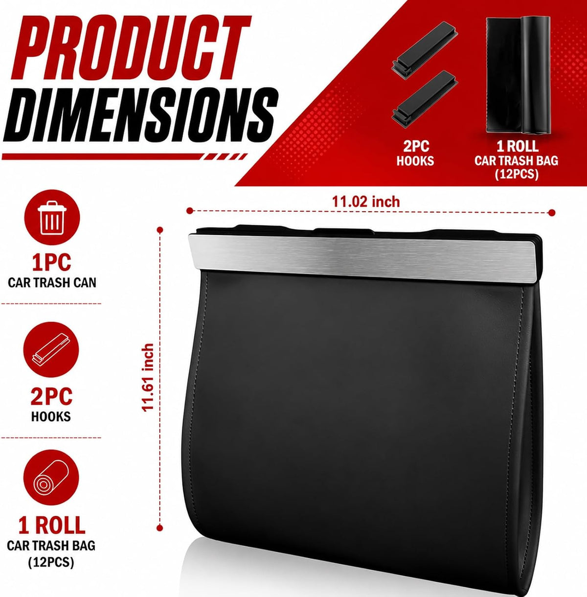 2026 New LED Car Trash Can,Leak-Proof Car Trash Bin with Automotive Trashs Bag for Organizers & Storage,Strong Magnetic Cars Garbage Can for Backseat,Console,Door