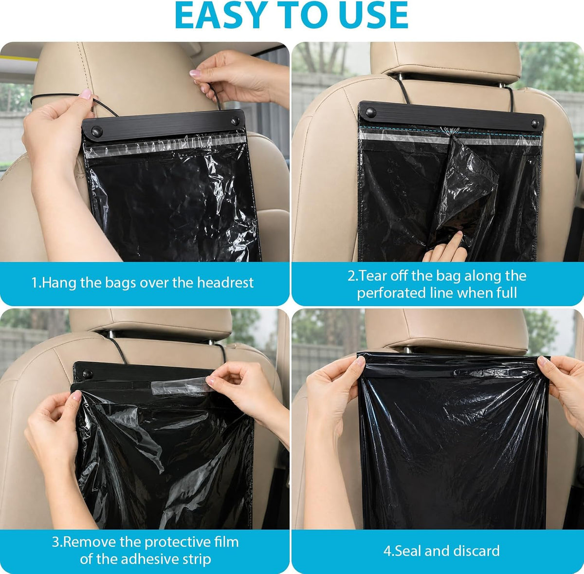 50 PCS Disposable Hanging Car Trash Bags, 2 Gallon Car Garbage Bags