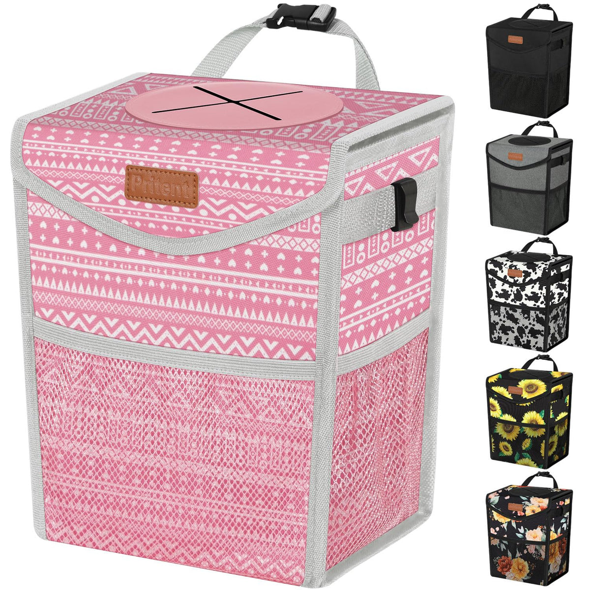 Pritent Car Trash Can with Lid Leakproof Car Garbage Bag Vehicle Trash Bin