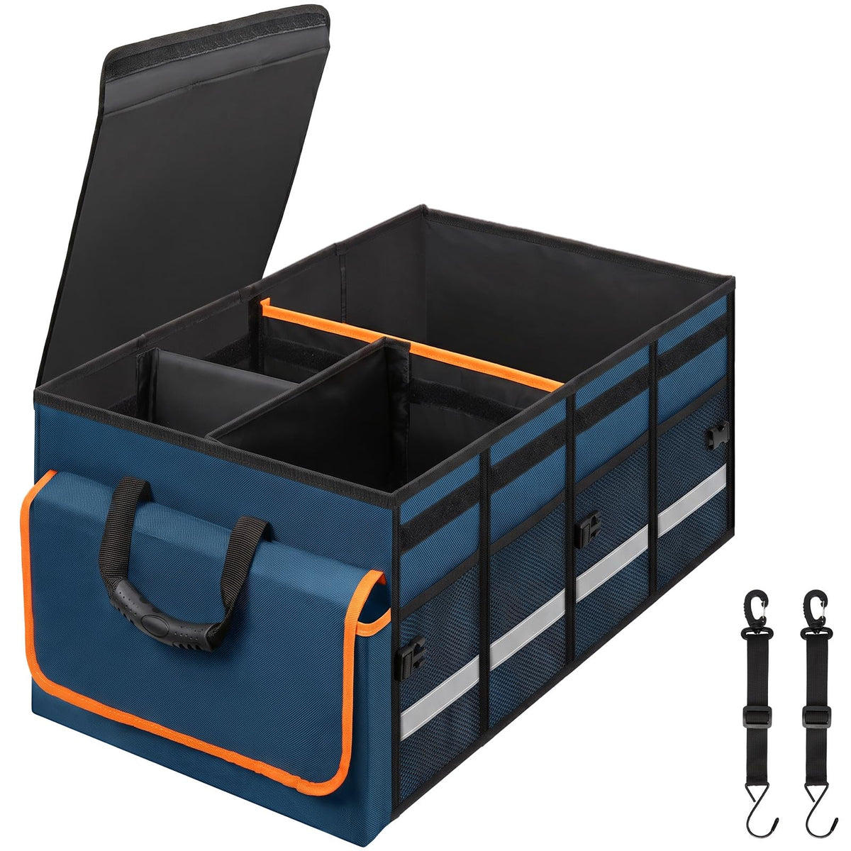 Car Trunk Organizer and Storage with Lid & Removable Leakproof Cooler Bag, Car Accessories 6 Removable Dividers for Custom Space, Collapsible Large Trunk Organizers Interior for SUV Sendan with Cover