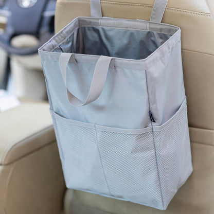 Ginsco New Leak-Proof Travel Car Trash Bag, 3.5 Gallons Large Capacity Hanging Car Trash Can with Hook and Loop Lid and Handle, Multipurpose Trash Bin with Storage Pockets for SUV RV Camping (Black)