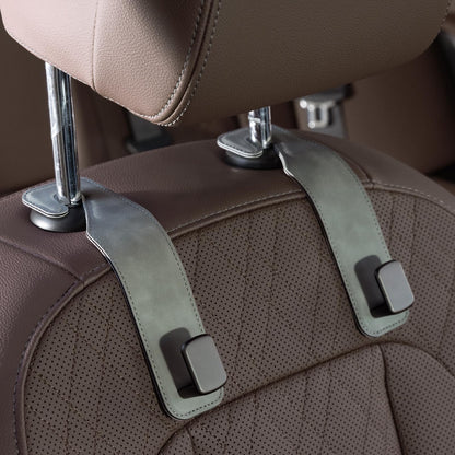 CoBak Purse Hook for Car - Universal Premium Stitched Leather and Aluminum-Magnesium Alloy Double Car Seat Back Storage Hook for Purses, Handbags, Bags (2 Pack),Black
