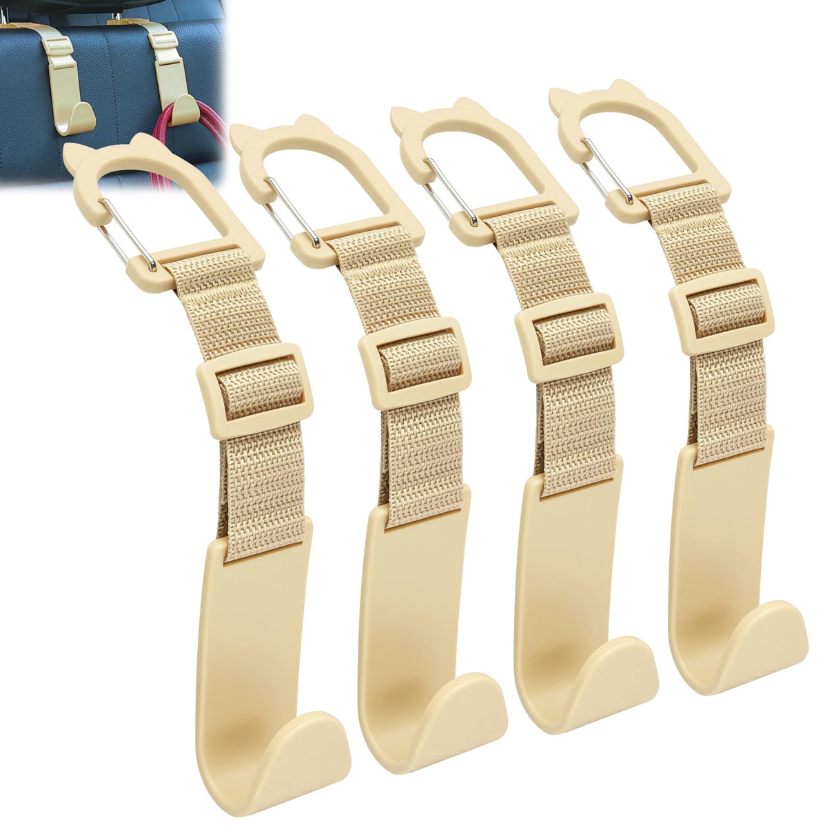 Amooca Anti-drop Car Headrest Hooks 4 Pack Seat Organizer for Bags