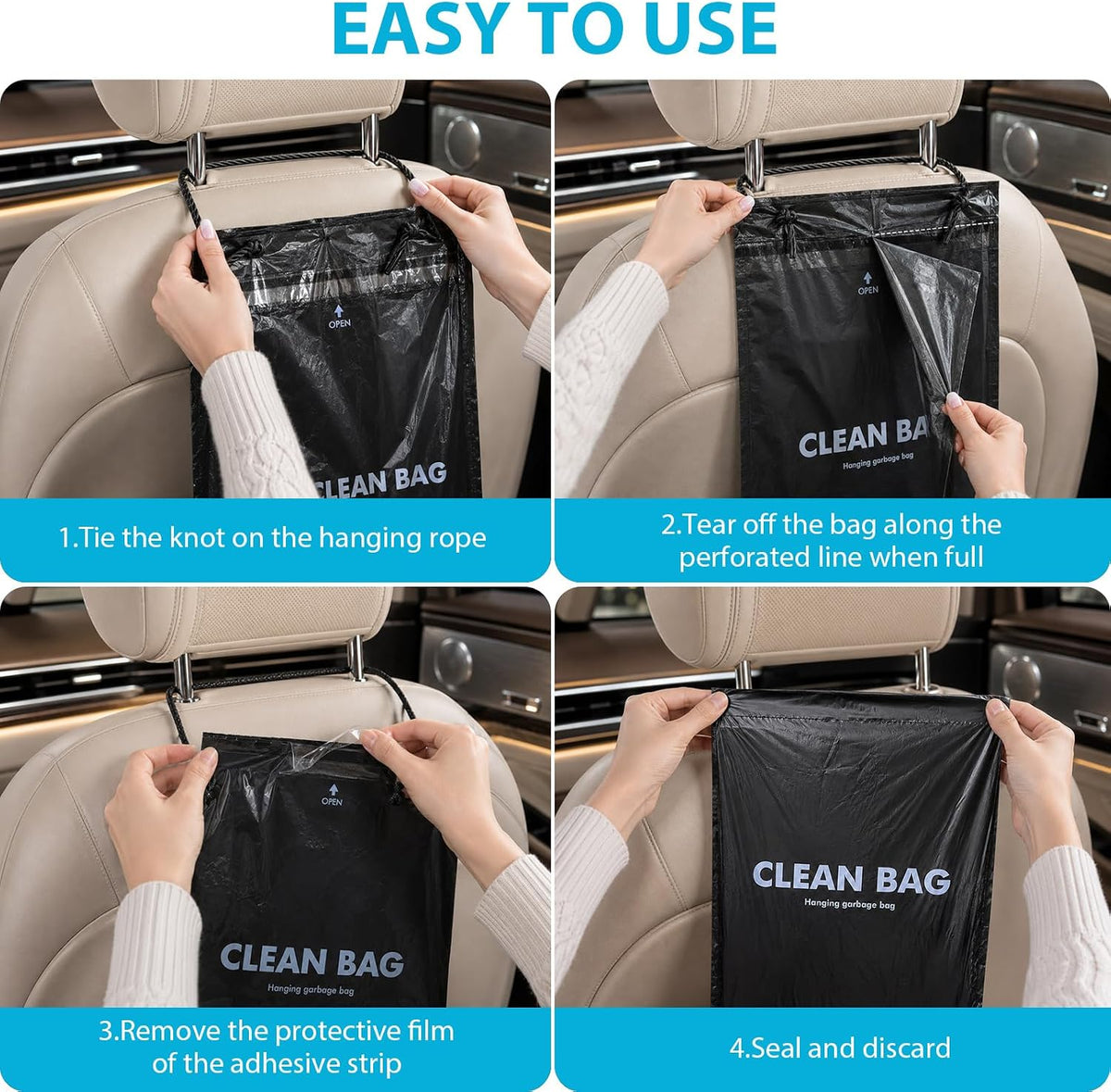 50 PCS Disposable Hanging Car Trash Bags, 2 Gallon Garbage Bag(13.4"x7.8")