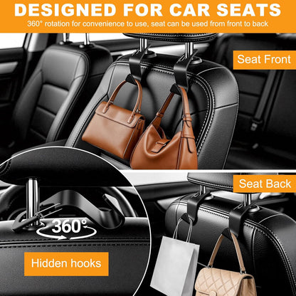 Car Seat Headrest Hook for Purses Bags Groceries,4 Pack Black
