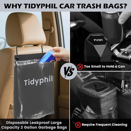 50 Bags Hanging Car Trash Bags Disposable, 2 Gallon Car Garbage Bags. Gray