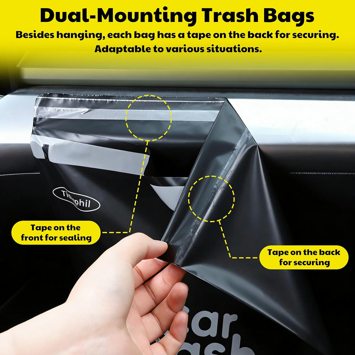 50 Bags Hanging Car Trash Bags Disposable, 2 Gallon Car Garbage Bags. Black