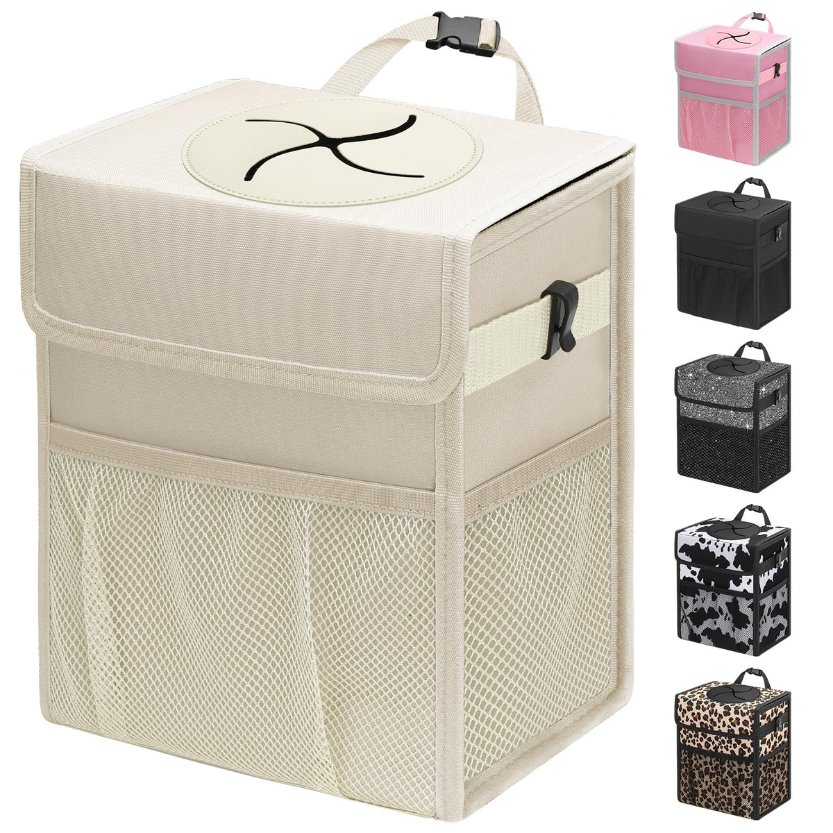 Capolo Car Trash Can with Lid, Leakproof Car Garbage Can Car Trash Bag