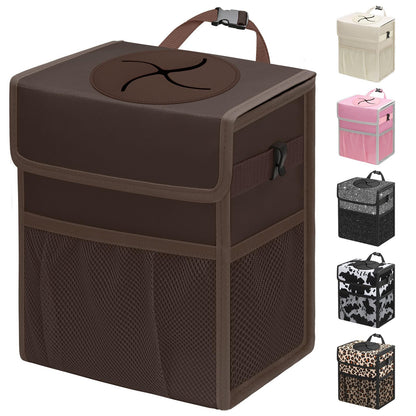 Capolo Car Trash Can with Lid, Leakproof Car Garbage Can Car Trash Bag