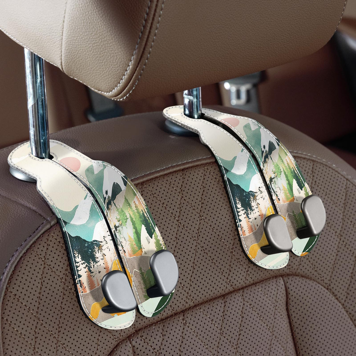 CoBak Purse Hook for Car - Universal Premium Stitched Leather and Aluminum-Magnesium Alloy Double Car Seat Back Storage Hook for Purses, Handbags, Bags (2 Pack),Black