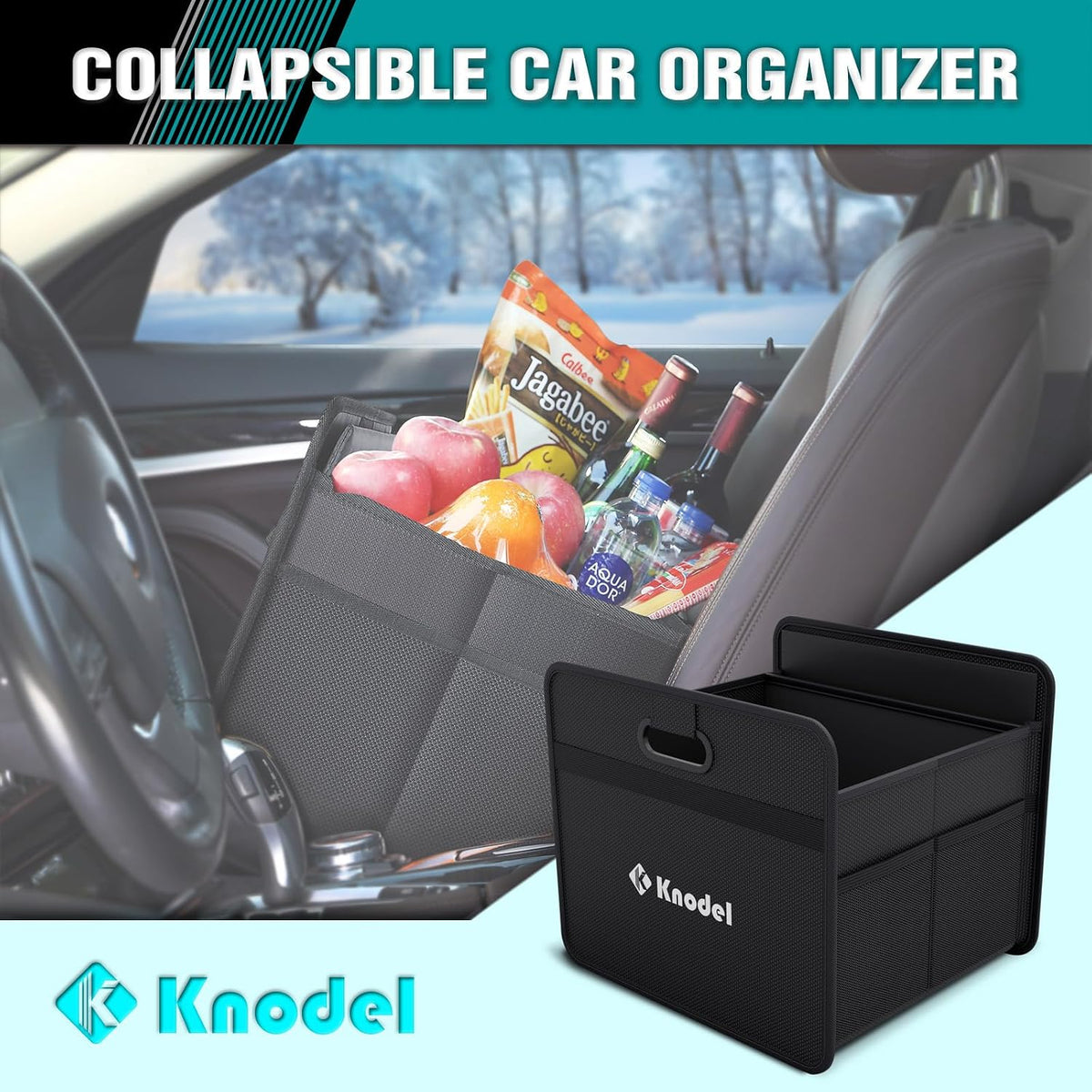 K KNODEL Foldable Trunk Storage Organizer for Car and Sedan (Small, Black)