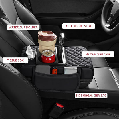 5 in 1 Nappa Leather Console Armrest Cover, Black