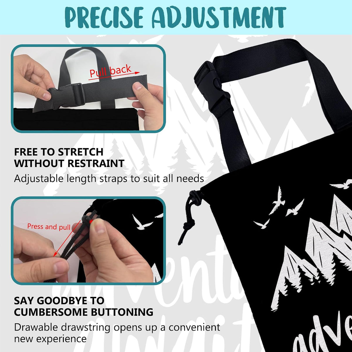 Adventure Awaits Car Garbage Bag Mountain and Bird Hanging Canvas Car Trash Bag Drawstring Car Back Seat Organizer for Car Back Front Seat Console with Adjustable Buckle