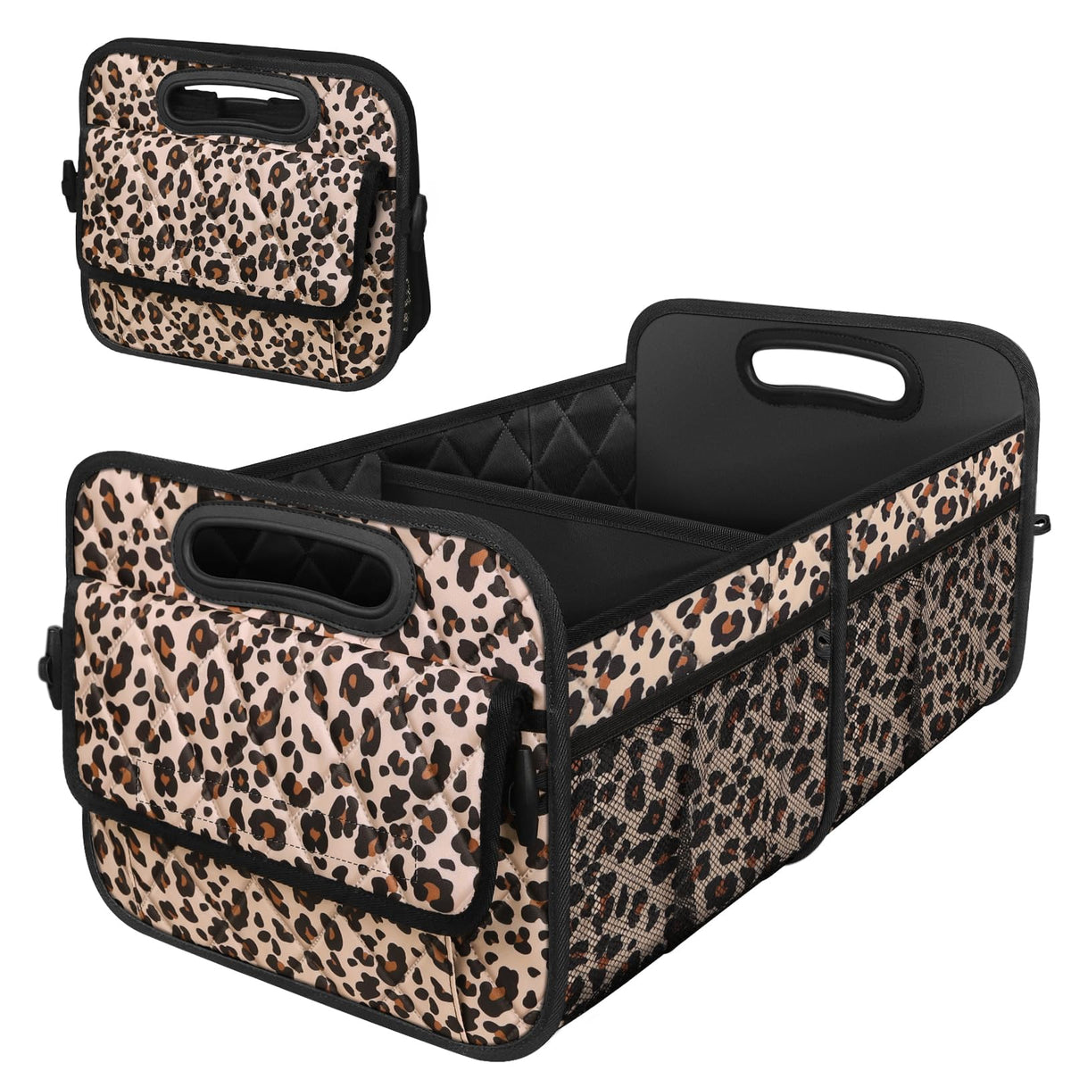 Deosk Trunk Organizer and Storage with Reinforced Handles,Car Accessories for Women/Men 50L Waterproof Polyester Trunk Organzier for Car/SUV/Minivan/Truck(Medium,Leopard print)