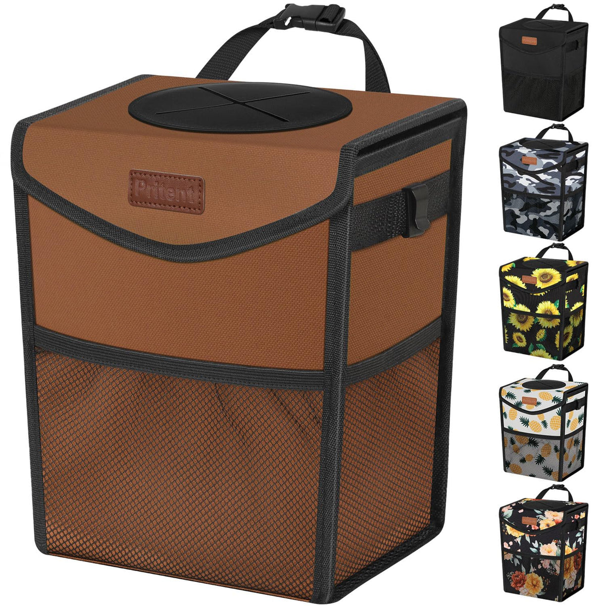 Pritent Car Trash Can with Lid Leakproof Car Garbage Bag Vehicle Trash Bin