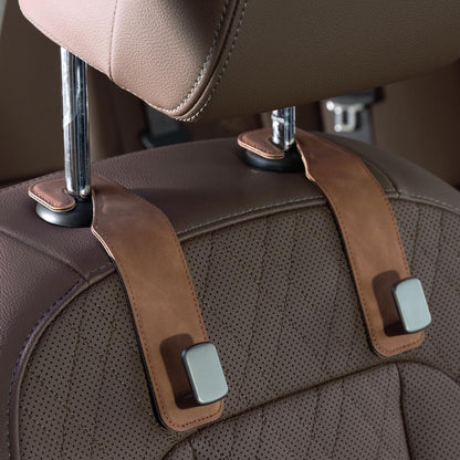 CoBak Purse Hook for Car - Universal Premium Stitched Leather and Aluminum-Magnesium Alloy Double Car Seat Back Storage Hook for Purses, Handbags, Bags (2 Pack),Black