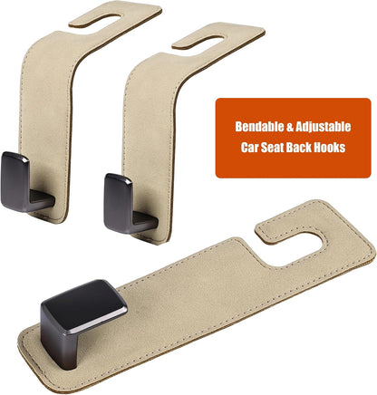Heavy-Duty Car Headrest Hooks Holds 44lb Suede & Metal Hangers for Bags