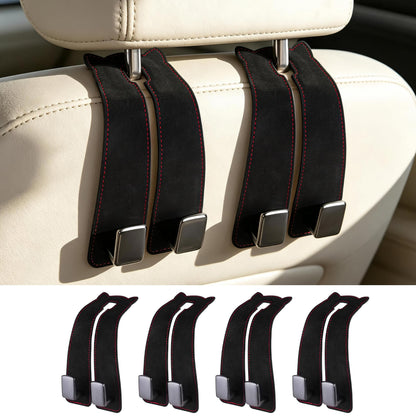 Amooca Car Headrest Hooks 2-Pack Suede Seat Organizer with Metal Core