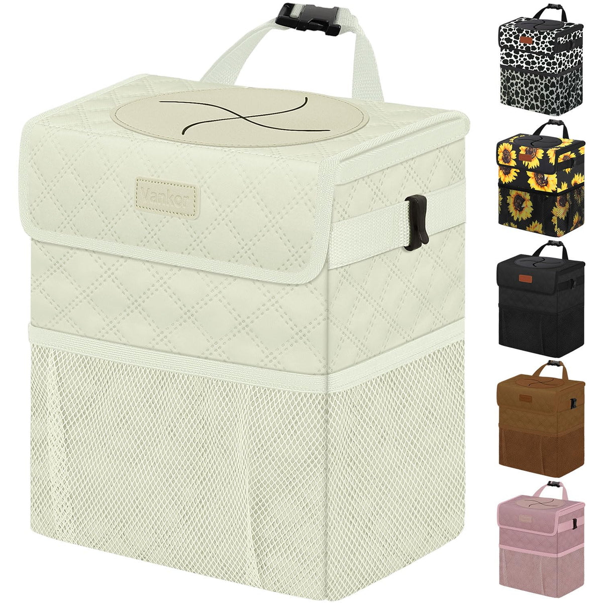 Vankor Car Trash Can with Lid Leak Proof Car Accessories for Women