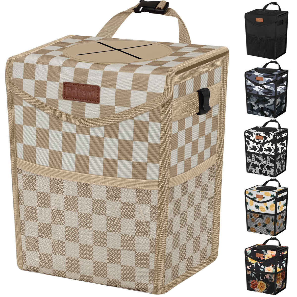 Pritent Car Trash Can with Lid Leakproof Car Garbage Bag Vehicle Trash Bin