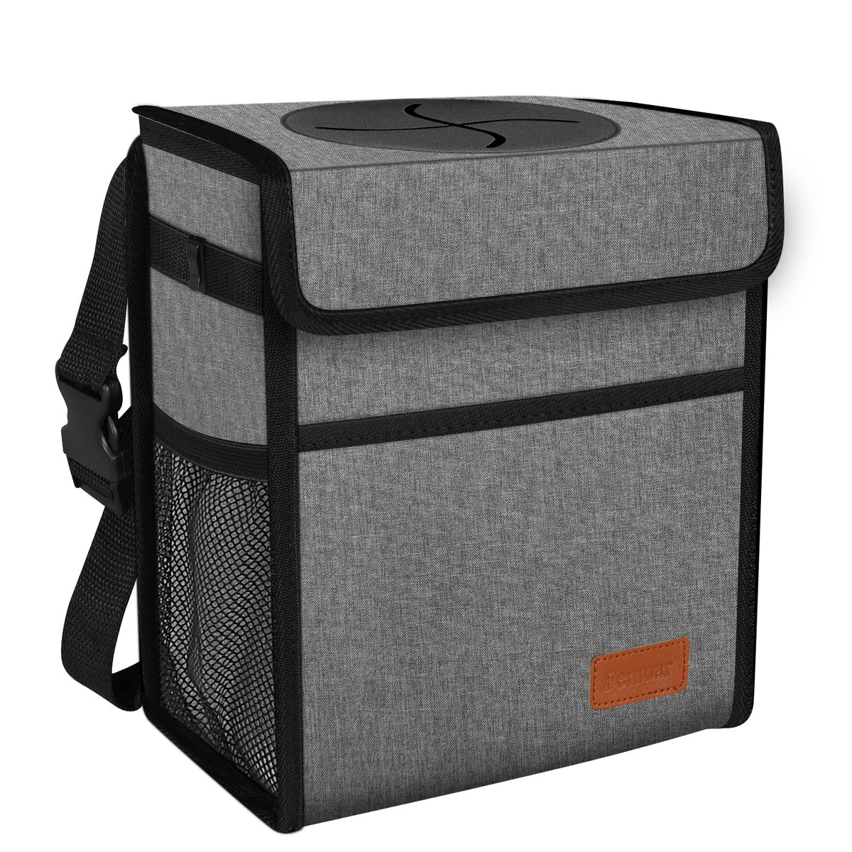 Femuar Leak Proof Car Trash Can with Lid - Waterproof Automotive Garbage Bin for SUVs, Collapsible and Portable Car Trash Bag, Black