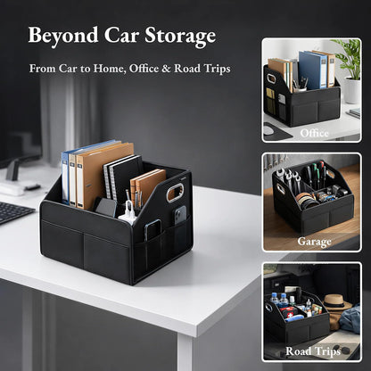 Car Storage Organizer Car Caddy Compact PU Leather Multipurpose Bin for Trunk, Front Seat, Back Seat & Car Floor