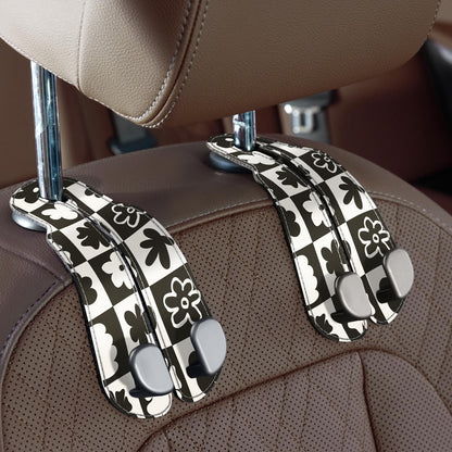 CoBak Purse Hook for Car - Universal Premium Stitched Leather and Aluminum-Magnesium Alloy Double Car Seat Back Storage Hook for Purses, Handbags, Bags (2 Pack),Black