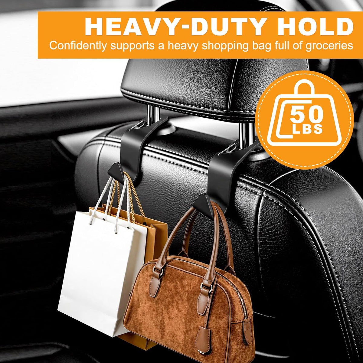 Car Seat Headrest Hook for Purses Bags Groceries,4 Pack Black