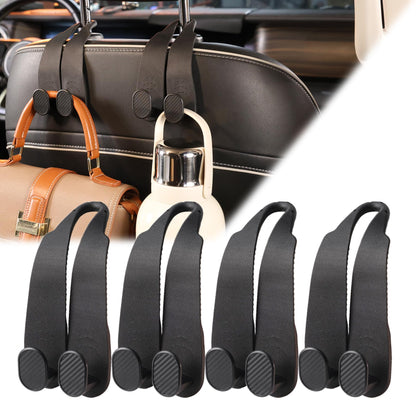 WEIHAO Purse Hook for Car Headrest, Silicone Car Seat Back Storage Hook, Twin Hooks Carbon Fiber Textured Car Headrest Hangers, Bag Holder for Sedan, Trucks, SUVs, Most Vehicles (Black-2PCS)