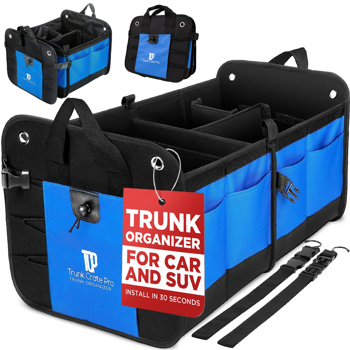 Car Trunk Organizer for SUV & Truck Cargo Storage, Large, Black