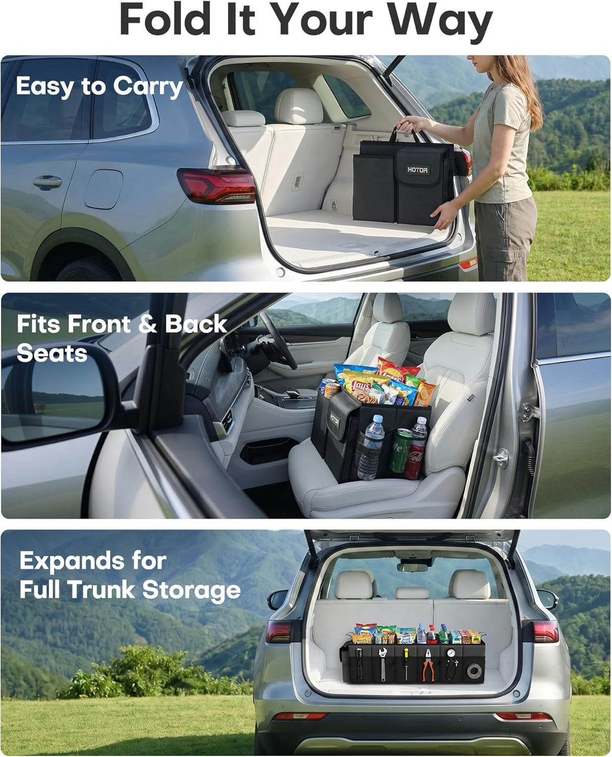 HOTOR Trunk Organizer, Sturdy Foldable with Cooler for Car, Sudan & SUV