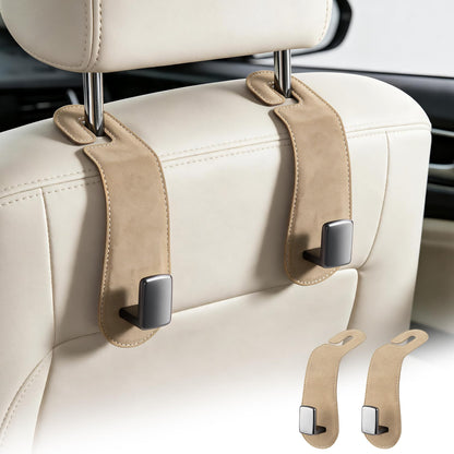 Amooca 2 Pack Car Headrest Hooks, Suede Wrapped Metal Hanger for Bags