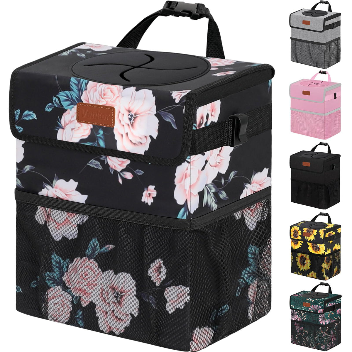 Vankor Car Trash Can with Lid Leak Proof Car Accessories for Women