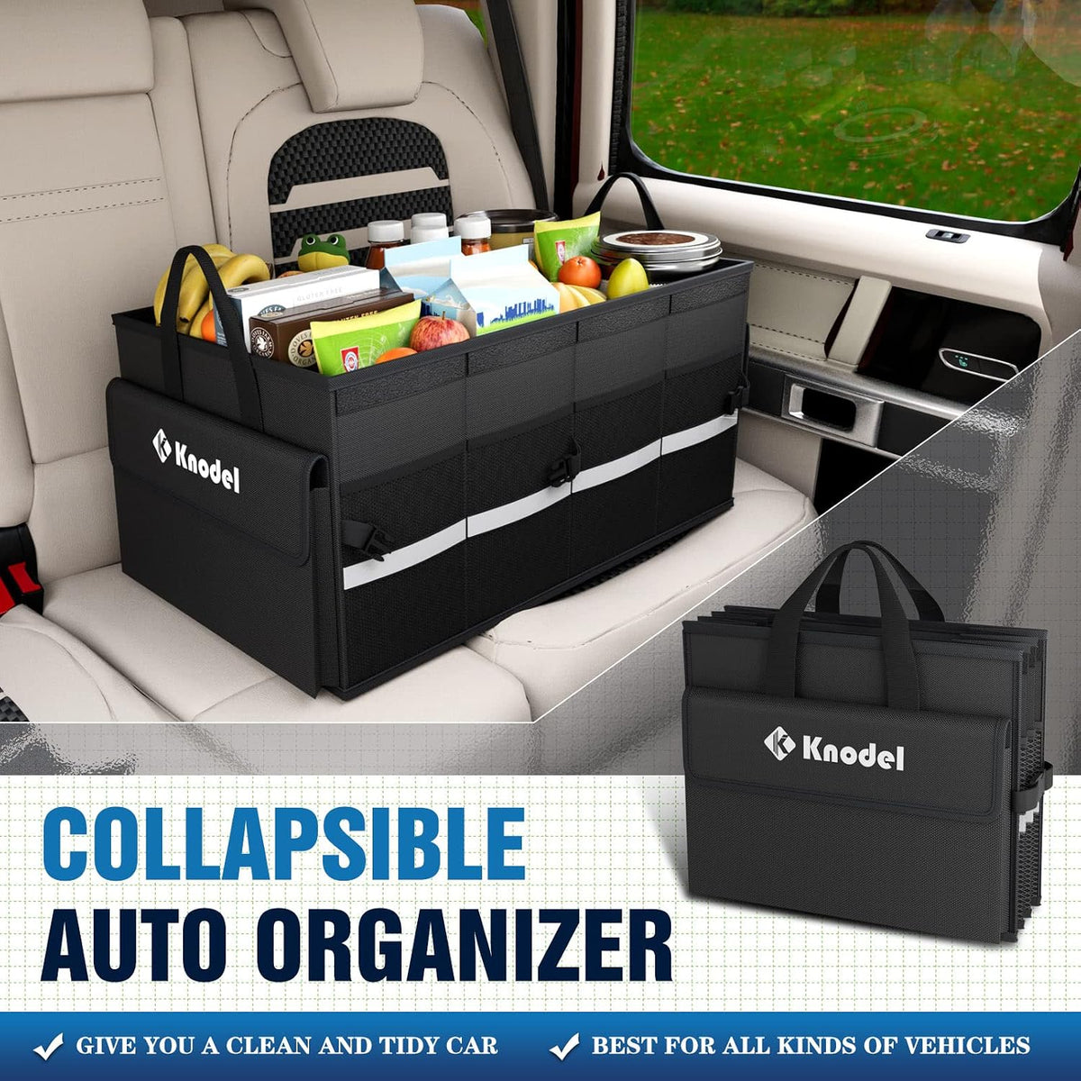 K KNODEL Trunk Organizer with Lid for Car, SUV, and Truck (Medium, Black)
