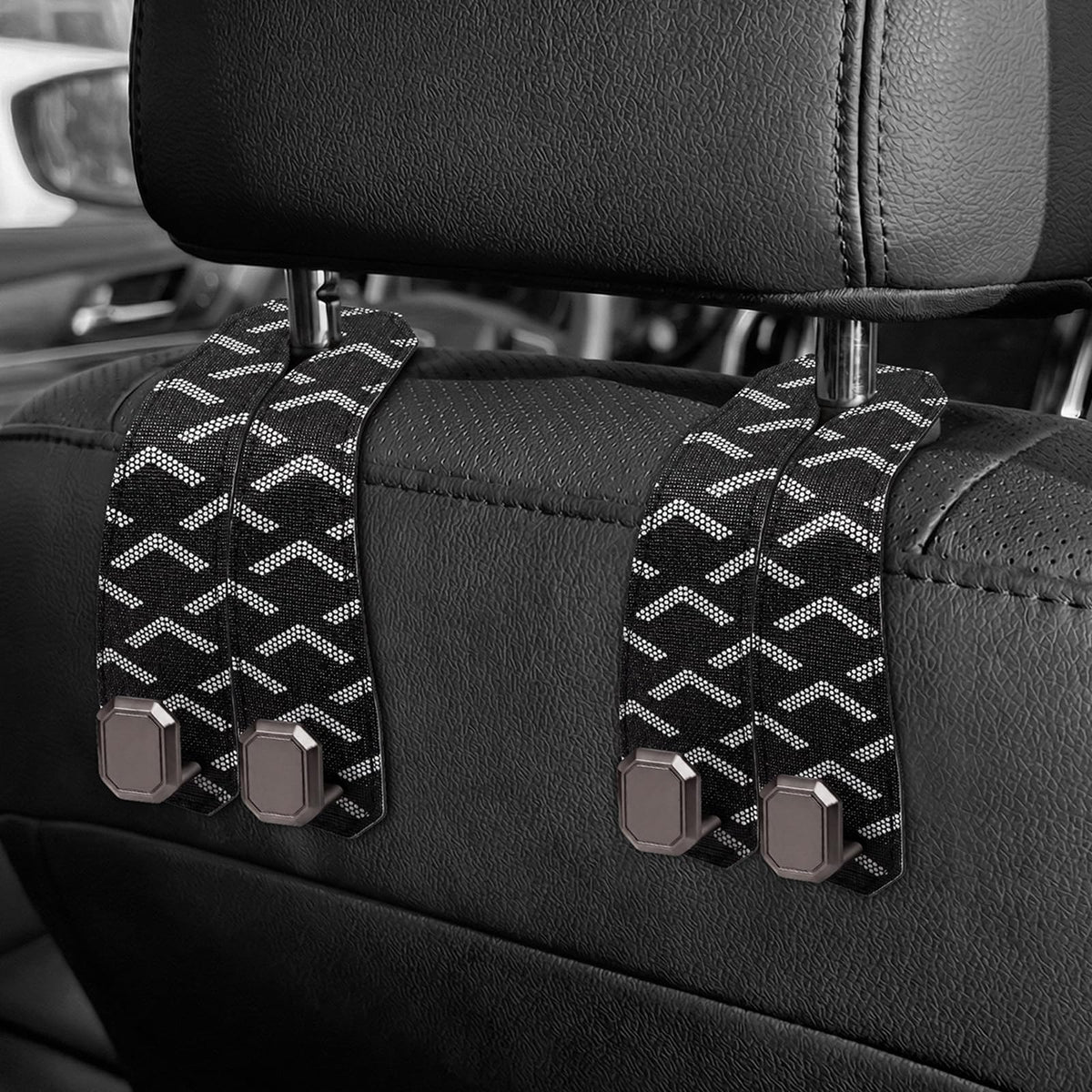 2PCS Car Hooks for Headrest, Faux Leather Purse Hook for Car Seat Back Organizers and Storage, Double Metal Purse Holder Bag Hanger, Universal Car Interior Accessories for Women Man
