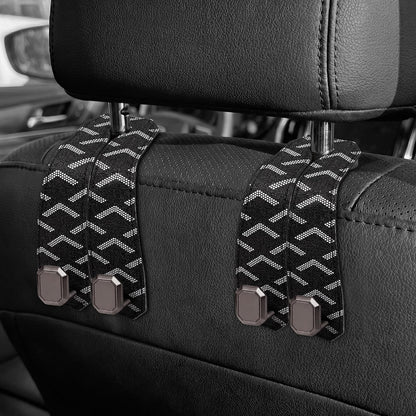 2PCS Car Hooks for Headrest, Faux Leather Purse Hook for Car Seat Back Organizers and Storage, Double Metal Purse Holder Bag Hanger, Universal Car Interior Accessories for Women Man