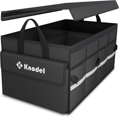 K KNODEL Trunk Organizer with Lid for Car, SUV, and Truck (Medium, Black)