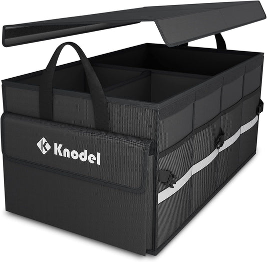 K KNODEL Trunk Organizer with Lid for Car, SUV, and Truck (Medium, Black)