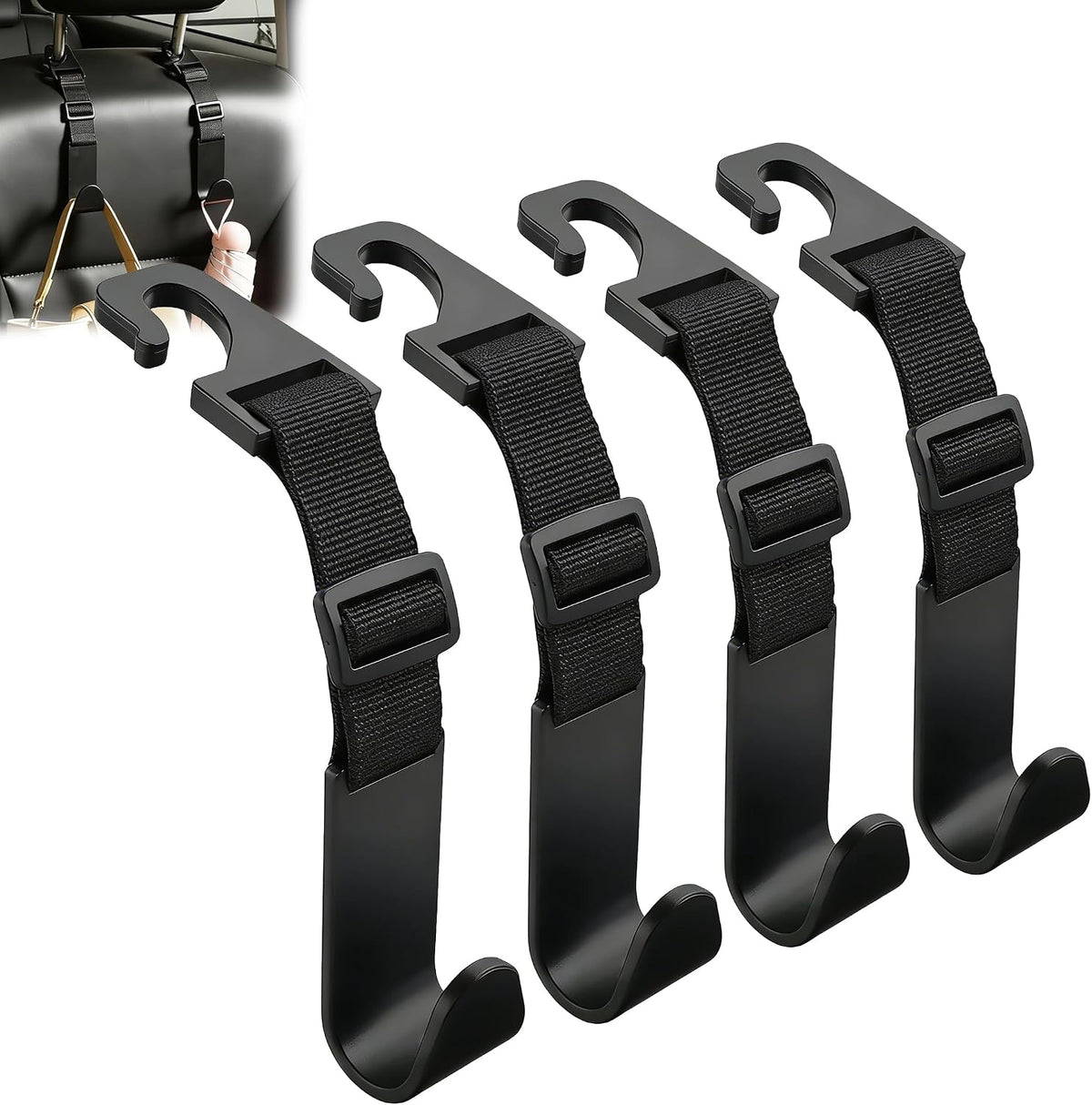 Amooca Adjustable Car Headrest Hooks 4 Pack Vehicle Seat Hanger for Bags