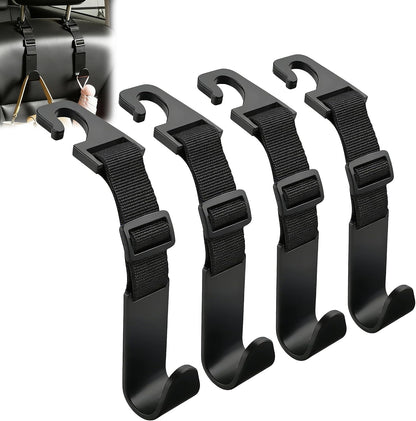 Amooca Adjustable Car Headrest Hooks 4 Pack Vehicle Seat Hanger for Bags