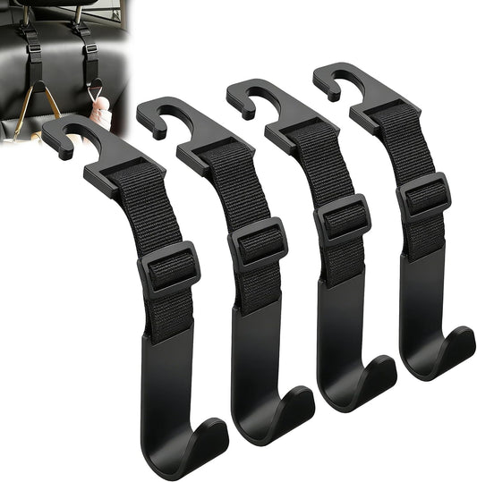 Amooca Adjustable Car Headrest Hooks 4 Pack Vehicle Seat Hanger for Bags