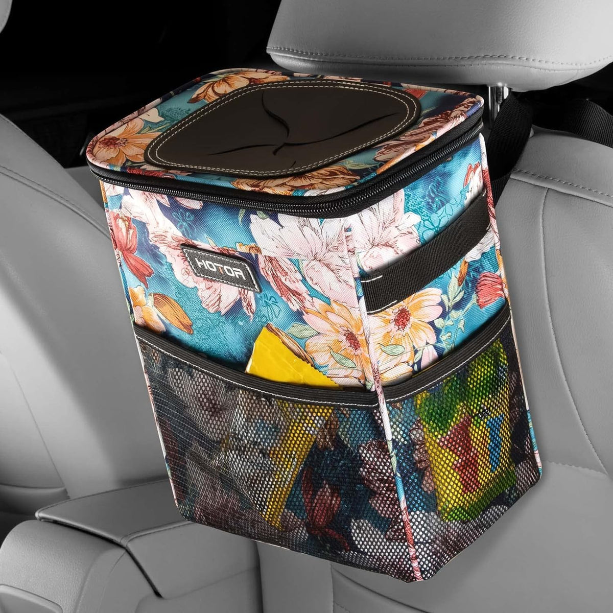 HOTOR Car Trash Can, Leakproof Car Organizer, 3-Gallon, Black