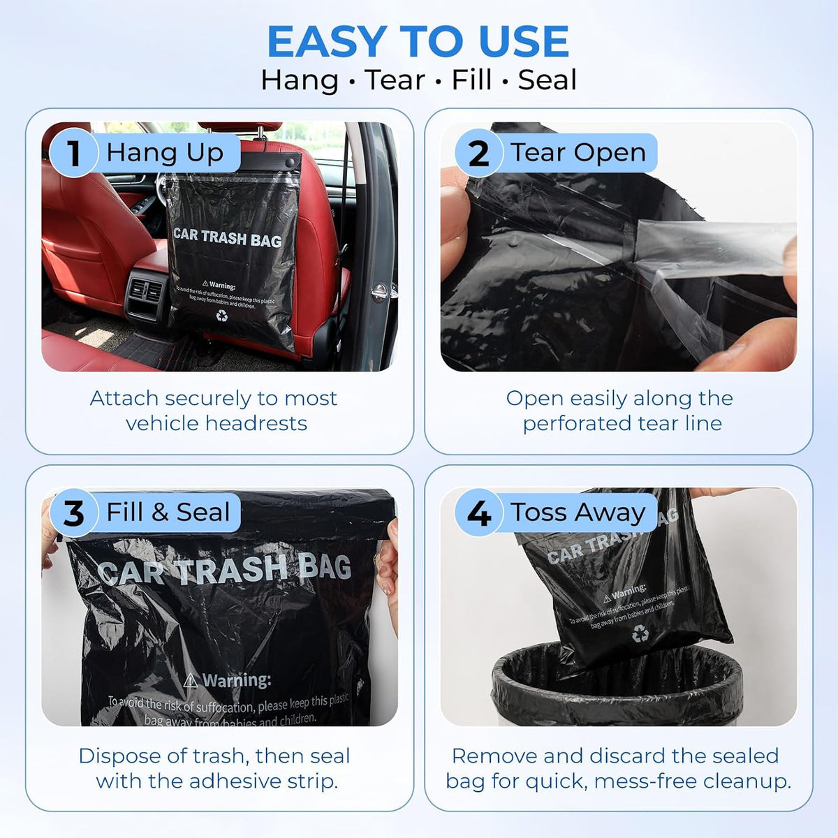 Disposable Car Trash Bags Hanging, Car Garbage Bags(50 Count, Black)