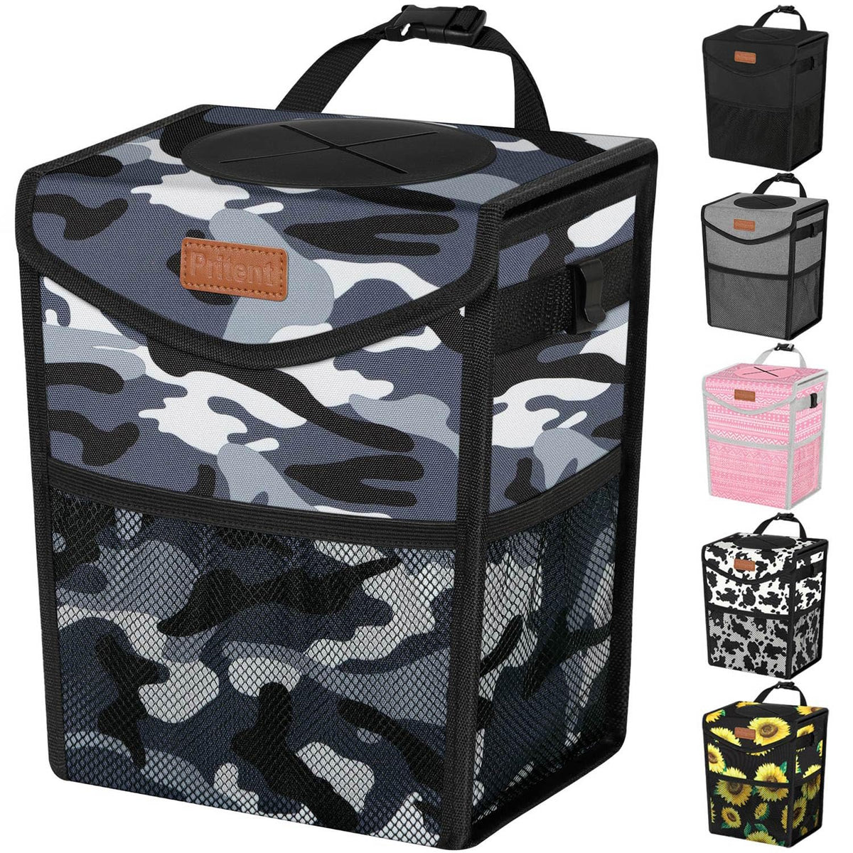 Pritent Car Trash Can with Lid Leakproof Car Garbage Bag Vehicle Trash Bin