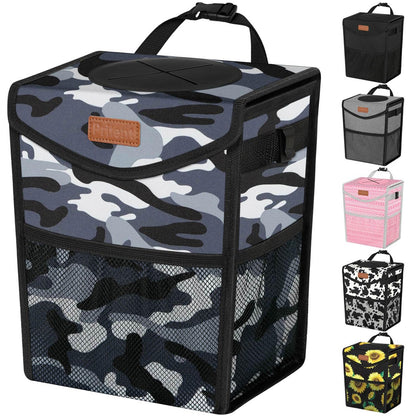 Pritent Car Trash Can with Lid Leakproof Car Garbage Bag Vehicle Trash Bin