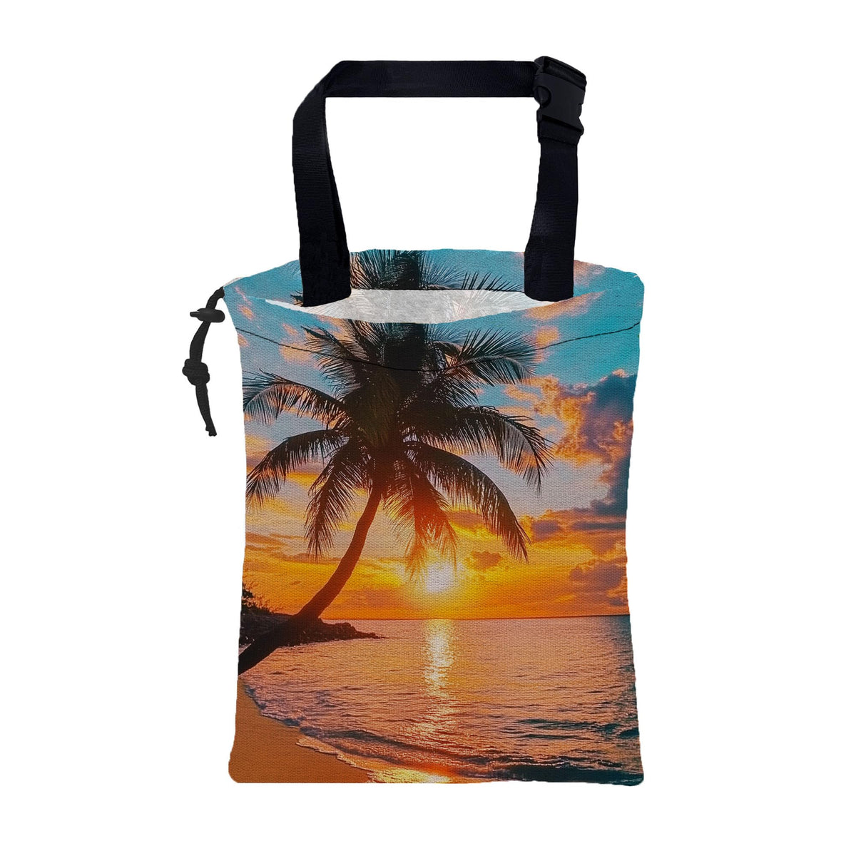 Car Garbage Bag Palm Tree Sunset at a Beach Hanging Canvas Car Trash Bag Drawstring Car Back Seat Organizer for Car Back Front Seat Console with Adjustable Buckle