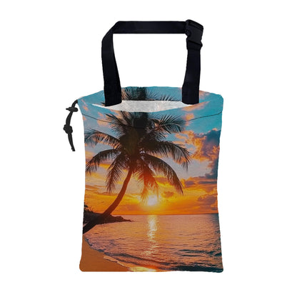 Car Garbage Bag Palm Tree Sunset at a Beach Hanging Canvas Car Trash Bag Drawstring Car Back Seat Organizer for Car Back Front Seat Console with Adjustable Buckle